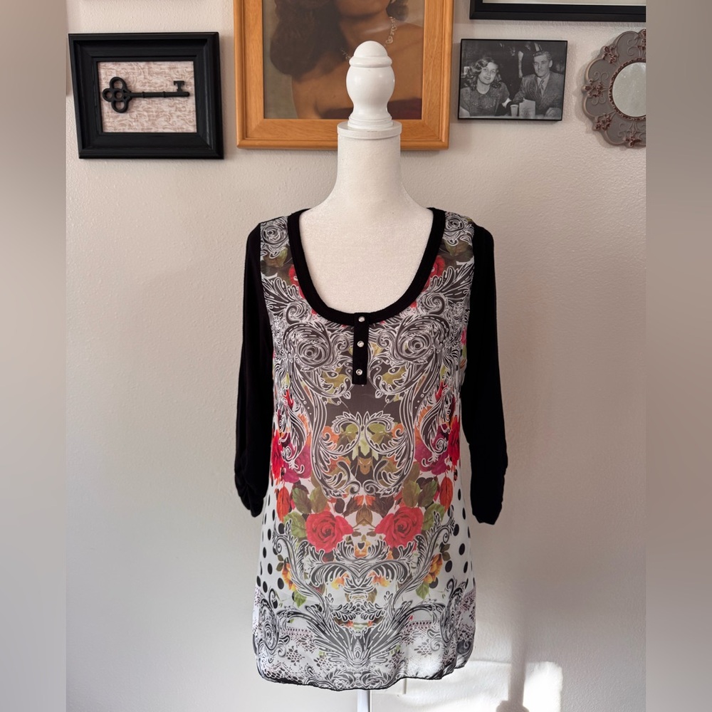 Vanilla Sugar Black and Red Floral Blouse
